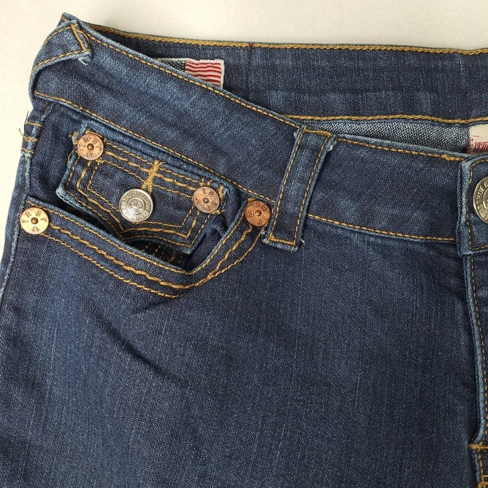 True Religion Becky Big QT Jeans Women 32 Blue Bootcut Contrast Stitch Dark Wash